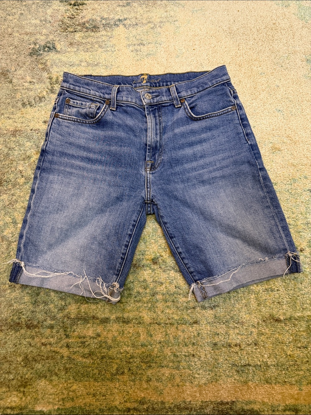 7 For All Mankind Blue Denim Cutoff Shorts